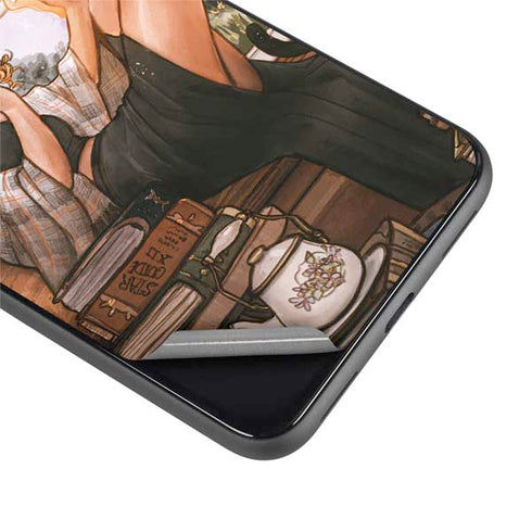 Cozy Autumn Library Witch with Cat and Coffee by Ivy Dolamore Google Pixel 4 XL Skin